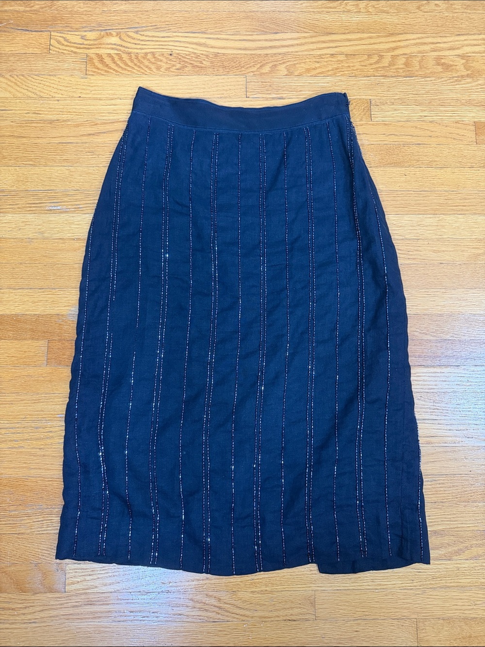Navy Linen Sequin Midi Skirt